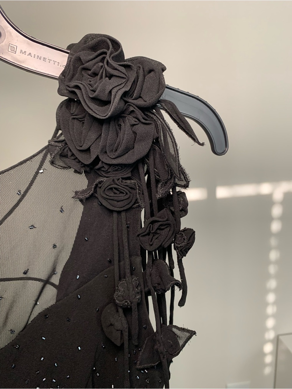 Sue Wong Black Beaded Maxi Dress with Floral Shoulder Appliqués - Picture 5 of 12